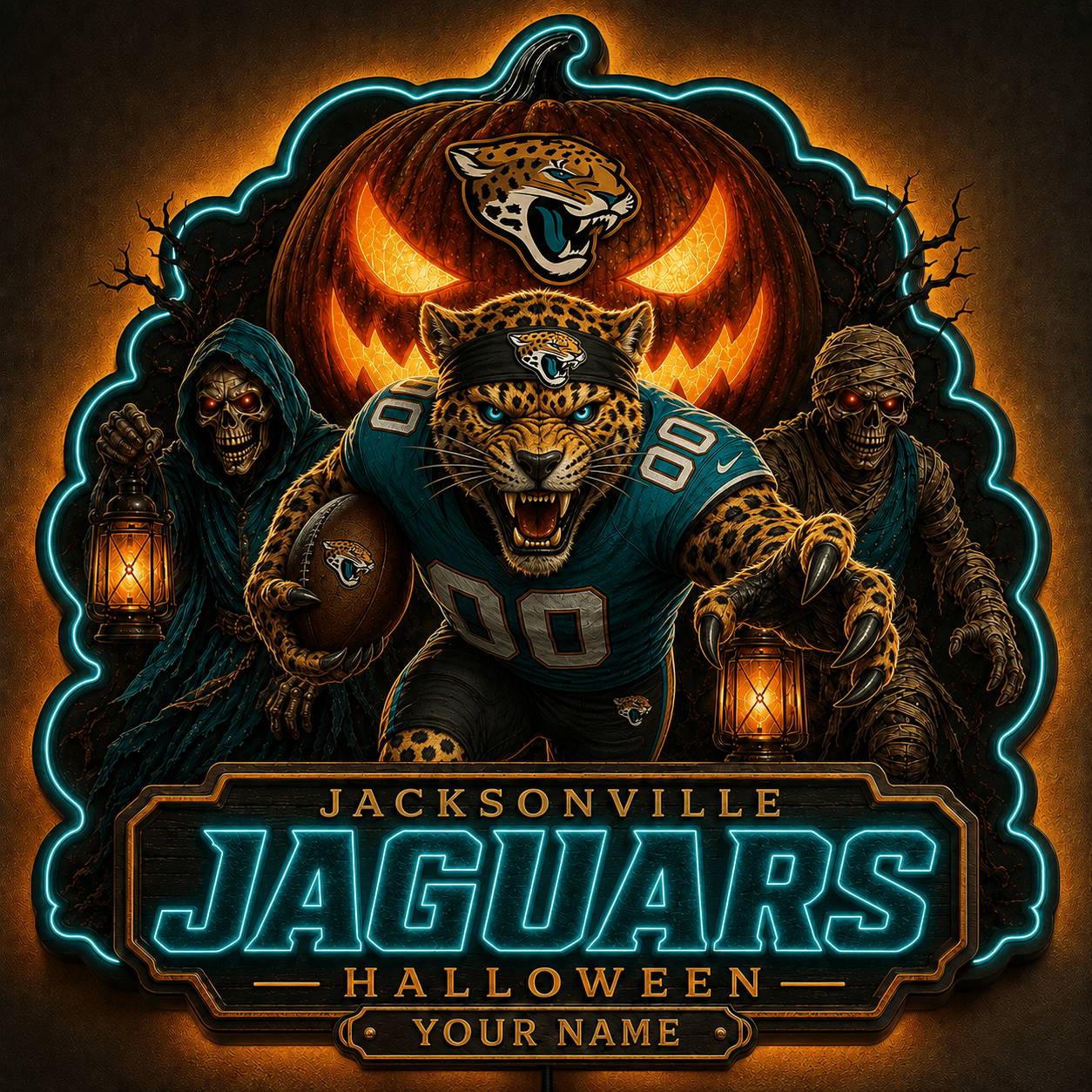 JJ x NFL Halloween Personalized Acrylic Wall Led Sign Colorful Colors Gifts For Fan