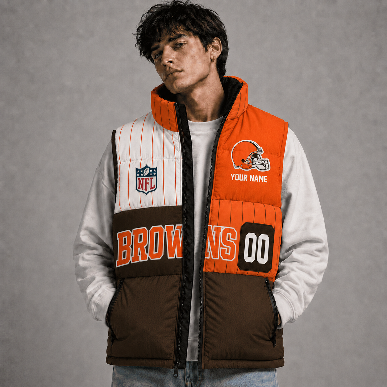 CLE x NFL Premium Sleeveless Puffer Jacket Personalized Gift For True Fan