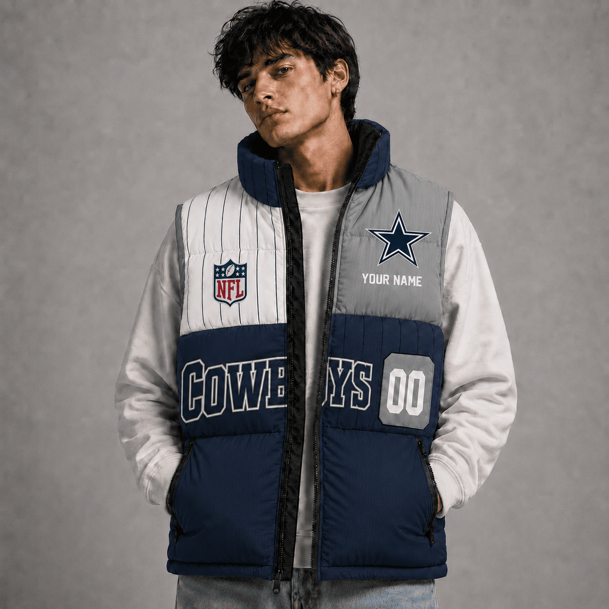 DC x NFL Premium Sleeveless Puffer Jacket Personalized Gift For True Fan