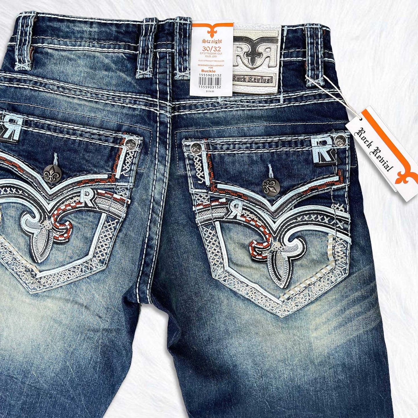 Rock Revival Calden Straight Jeans - Orange Accent