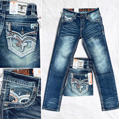 Rock Revival Calden Straight Jeans - Orange Accent