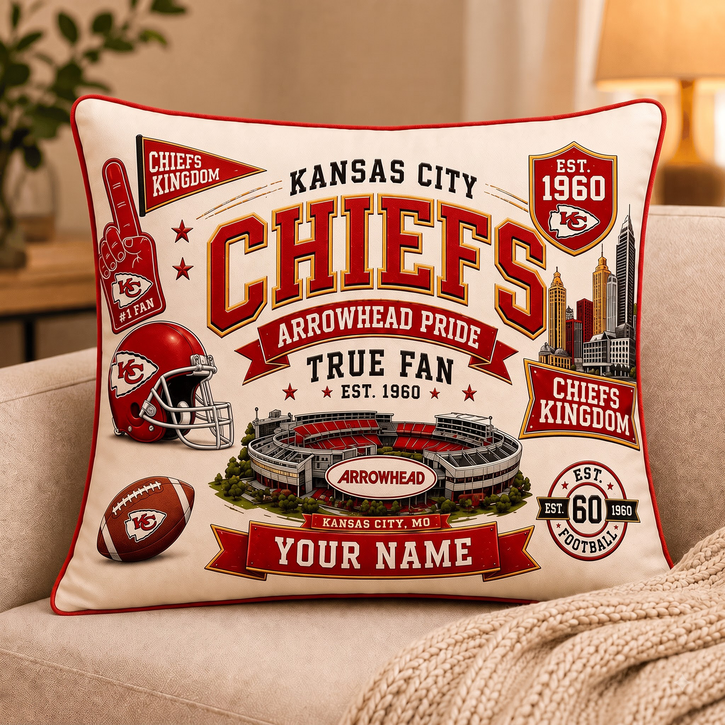 KCC x NFL Premium Vintage Pillow Case Personalized Gift For True Fan