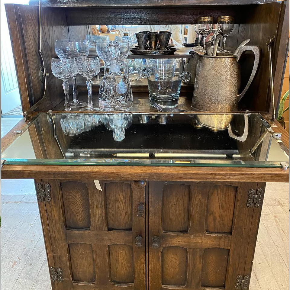 Vintage Tudor Style Mirrored Cocktail Cabinet