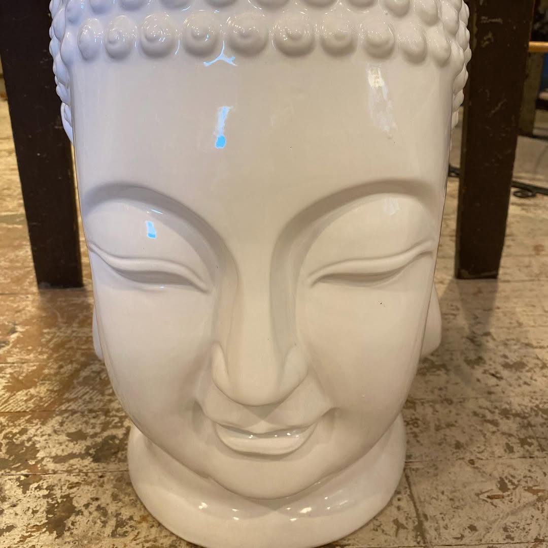 White Ceramic Buddha Head Stool
