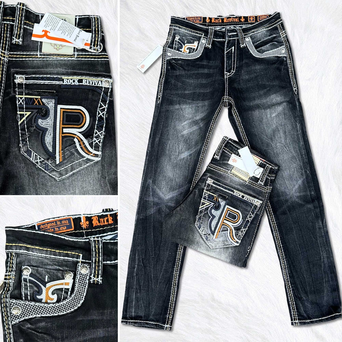 Rock Revival Calden Straight Jeans - Black Wash