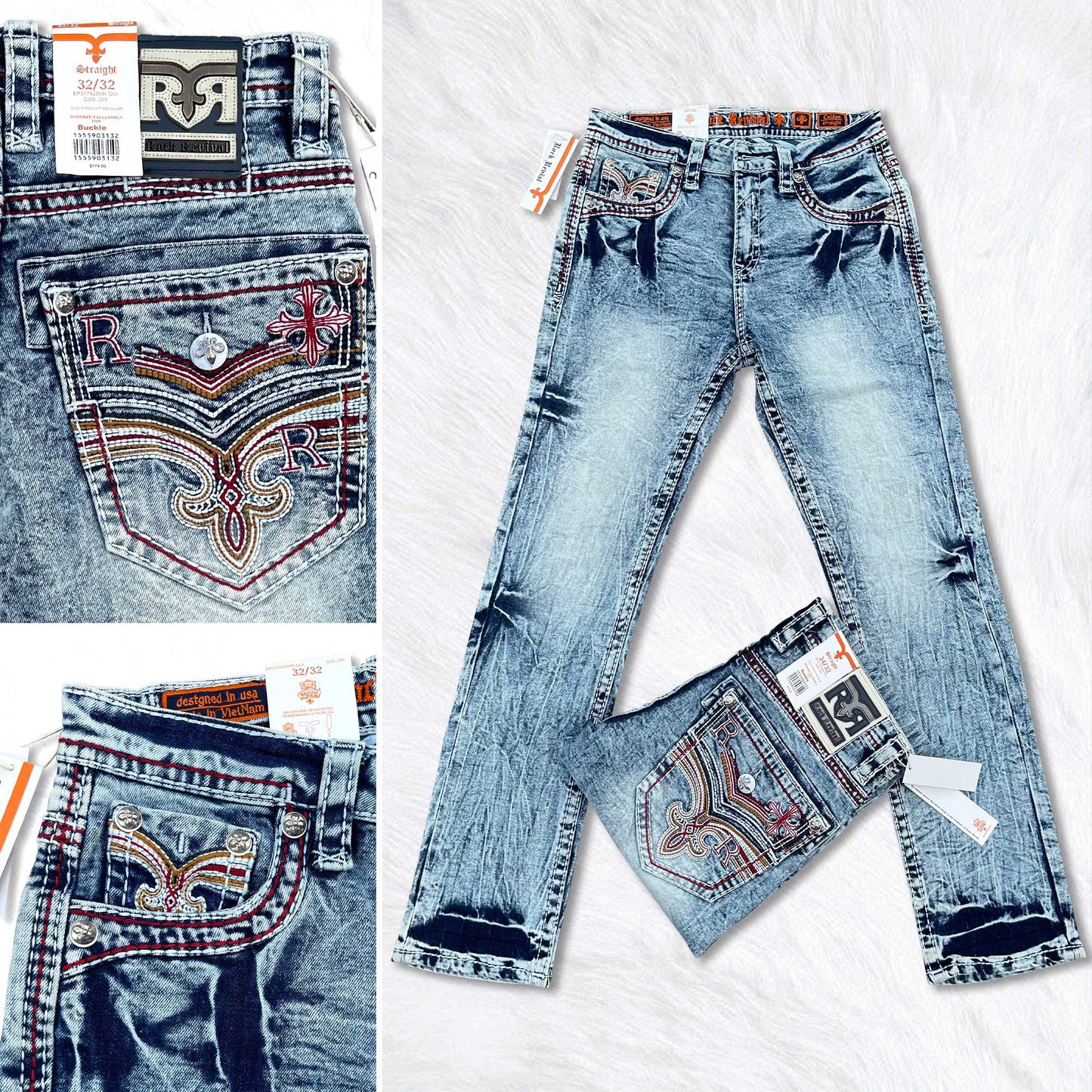 Rock Revival Calden Straight Jeans - Cross Acid Wash