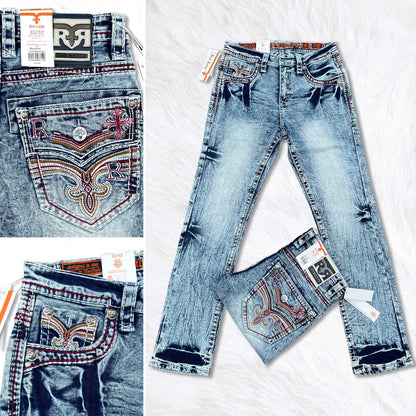 Rock Revival Calden Straight Jeans - Cross Acid Wash