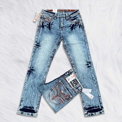 Rock Revival Calden Straight Jeans - Cross Acid Wash