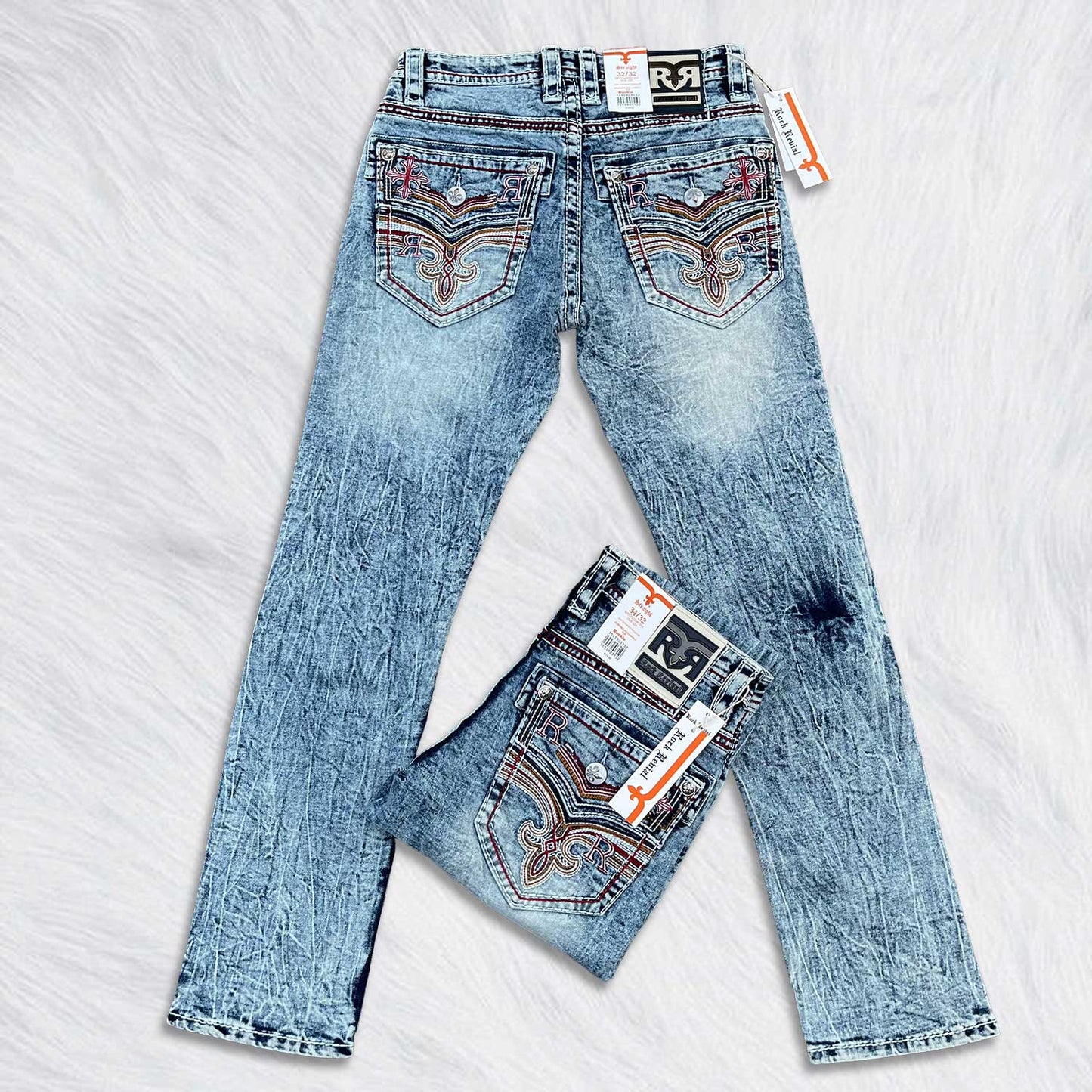 Rock Revival Calden Straight Jeans - Cross Acid Wash