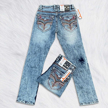 Rock Revival Calden Straight Jeans - Cross Acid Wash