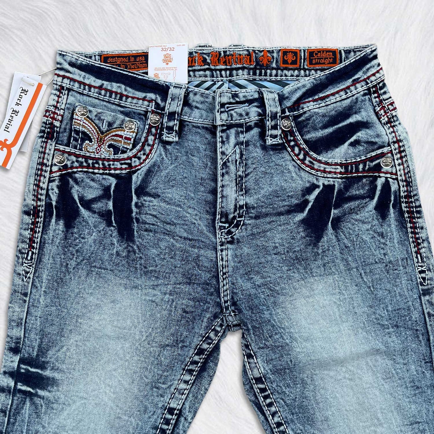 Rock Revival Calden Straight Jeans - Cross Acid Wash
