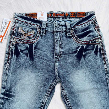 Rock Revival Calden Straight Jeans - Cross Acid Wash