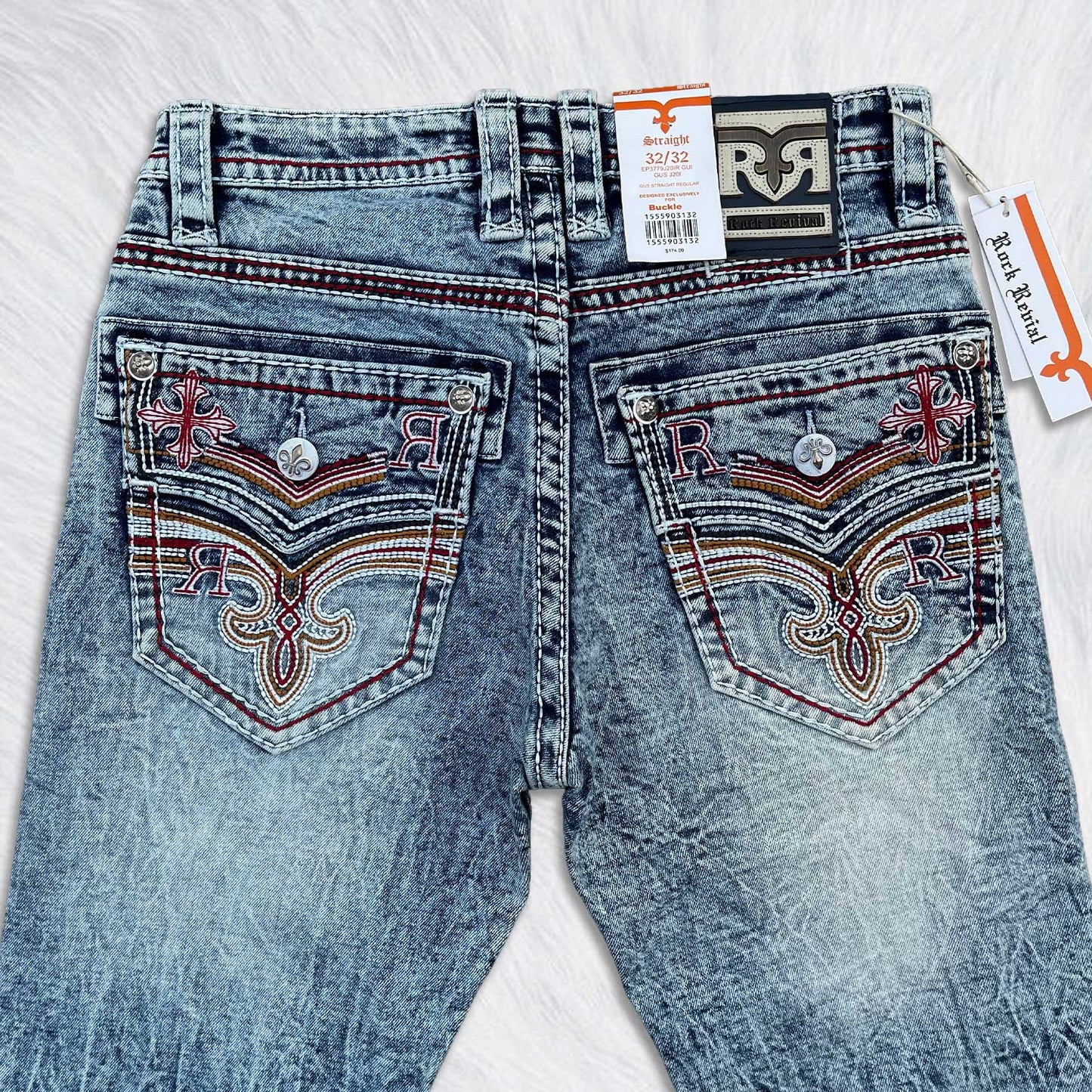 Rock Revival Calden Straight Jeans - Cross Acid Wash