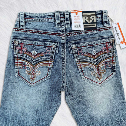 Rock Revival Calden Straight Jeans - Cross Acid Wash