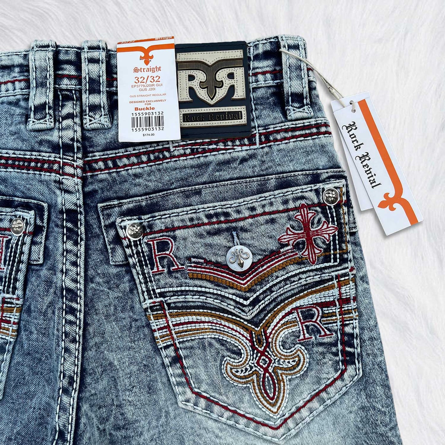 Rock Revival Calden Straight Jeans - Cross Acid Wash