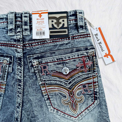 Rock Revival Calden Straight Jeans - Cross Acid Wash