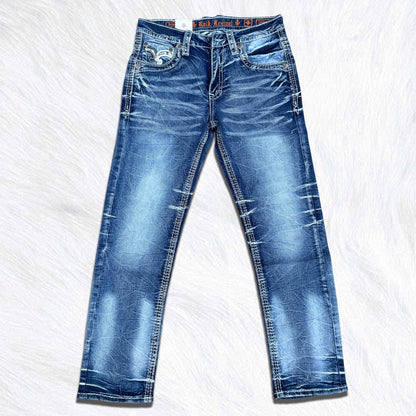 Rock Revival Calden Straight Jeans - Large Fleur de Lis Patch