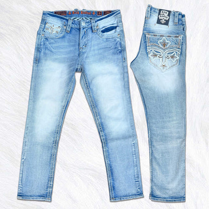 Rock Revival Calden Straight Jeans - Ice Wash Cross Fleur de Lis