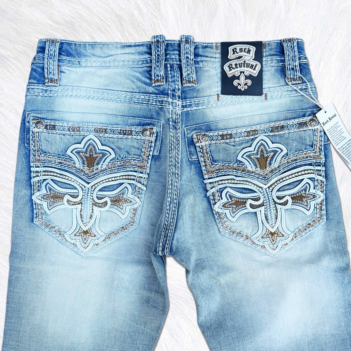 Rock Revival Calden Straight Jeans - Ice Wash Cross Fleur de Lis