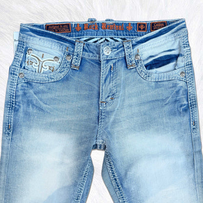 Rock Revival Calden Straight Jeans - Ice Wash Cross Fleur de Lis