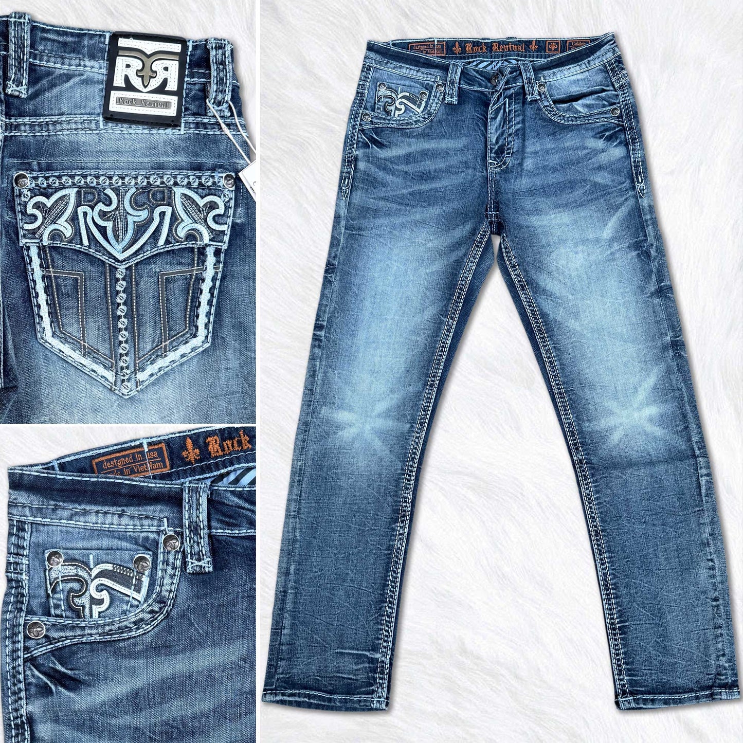 Rock Revival Calden Straight Jeans - Studded Embellished