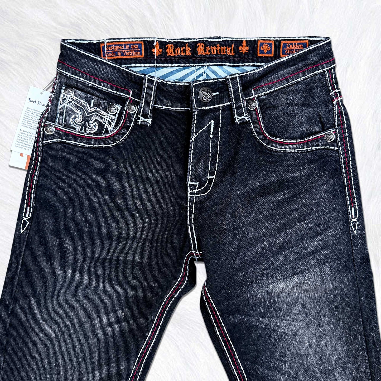Rock Revival Calden Straight Jeans - Western Longhorn Bull Skull
